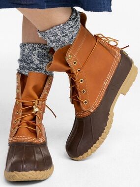 Women's L.L. Bean Classic Tan Brown 8" Leather Rubber Duck Boots Bean Boots 7